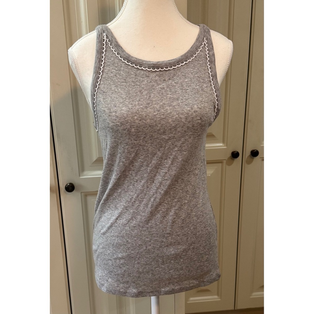LOFT Outlet Womens Gray Tank Top Sleeveless Scalloped Trim Casual Summer Large‎